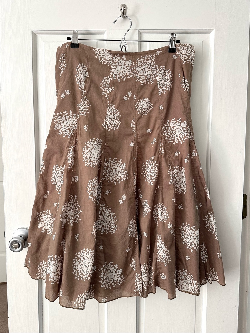 Coldwater Creek Brown White Floral A-line Skirt Cotton Cottagecore Size M